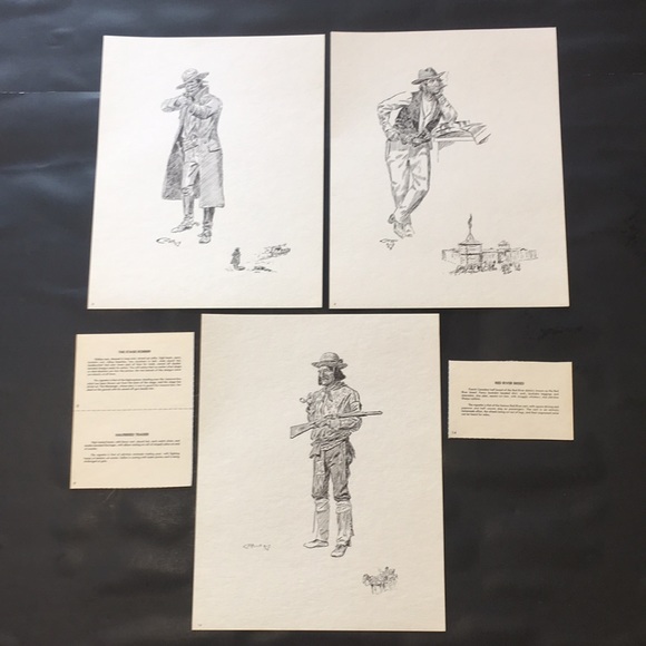 C.M. Russell Reproductions of Original Sketches - Picture 1 of 7